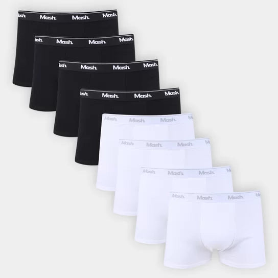 Promocional Kit 20 Cuecas Boxer Mash Cotton Masculina Preto+Branco